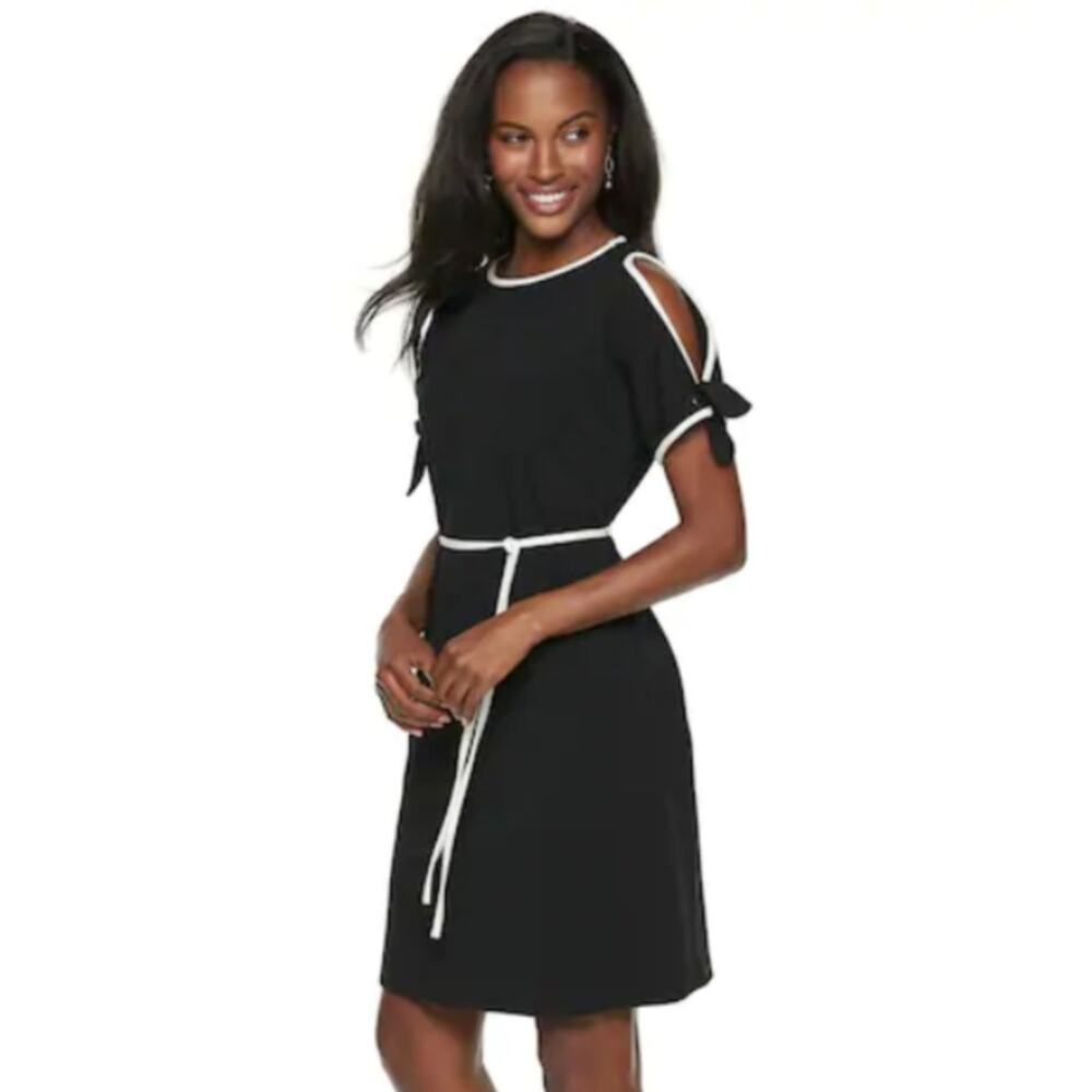 Sharagano Cold Shoulder Belted Black Dress NWT